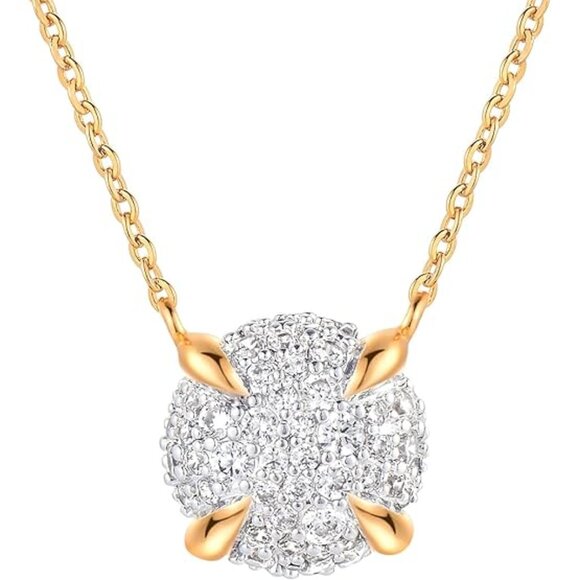Jewelry - Women's 14K Gold Plated Cubic Zirconia Round Shaped Dainty Pendant Necklace
